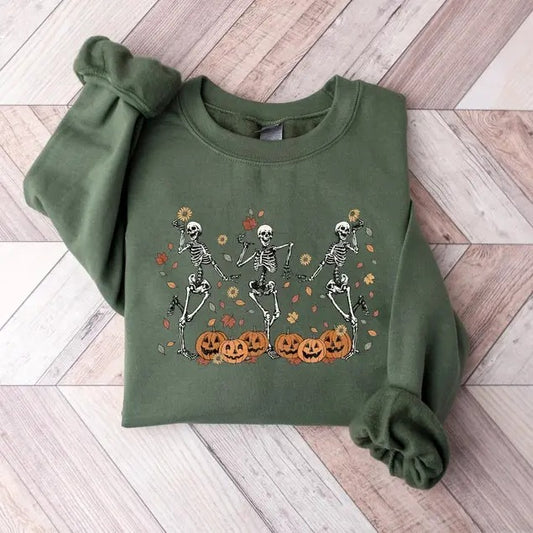 Dancing Skeleton Sweatshirt, Pumpkin Sweater, Pumpkin Skeleton Shirt, Fall Sweatshirt, Halloween Party Sweatshirt, Spooky Season  T-shirt, sweater and Hoodie