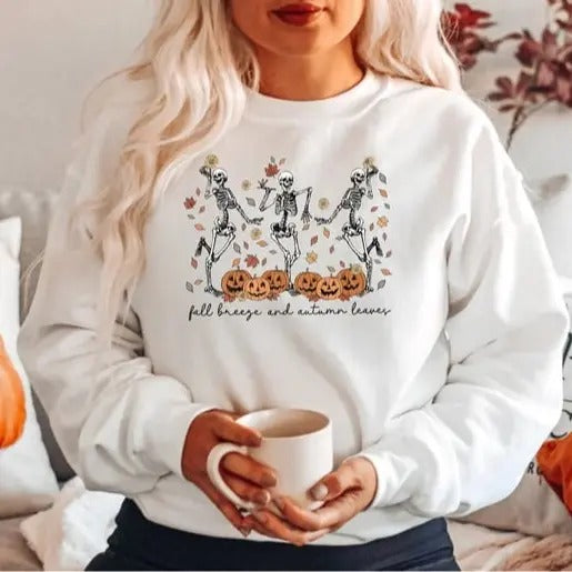 Dancing Skeleton Sweatshirt, Pumpkin Sweater, Pumpkin Skeleton Shirt, Fall Sweatshirt, Halloween Party Sweatshirt, Spooky...