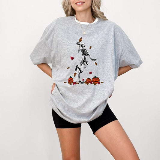 Dancing Skeleton T-Shirt, Pumpkin Sweater, Fall Halloween Skeleton Dancing Shirt, Pumpkin Skeleton Shirt, Fall Sweatshirt, Halloween Party Sweatshirt, Spooky Season Sweatshirt