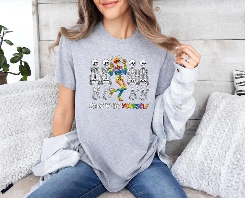 Dare To Be Yourself Shirt, LGBTQ Skeleton T-Shirt, Supporting LGBT People Tee, Pride Month Shirt, Gender Equality Shirt,...
