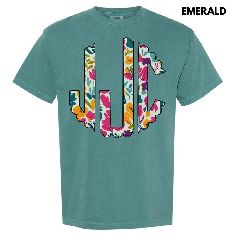 Dark Floral Monogram Comfort Colors T-Shirt 'NLB' Hoodie, Sweatshirt | DripVista.com