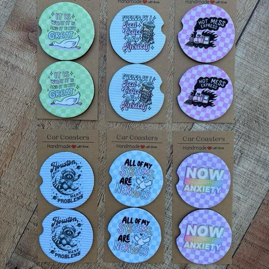 Dark Humor Mental Health Car Coasters Stocking Stuffers Christmas Gift Funny Handmade with Love