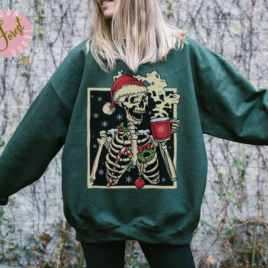 Dead Inside Skeleton Christmas Sweatshirt Coffee Lover Christmas Gift Fall Sweater Sarcastic Christmas Coffee Shirt Merry Christmas Shirt