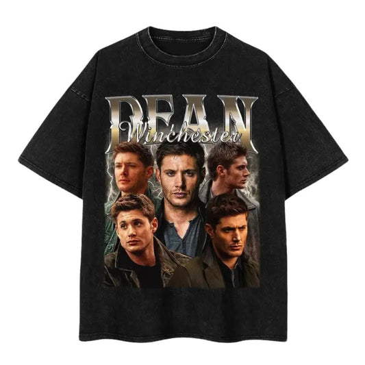 Dean Winchester Retro T-Shirt, Unisex Graphic Tee for Supernatural Fans, 90s Inspired Washed Shirt, Gift for Men and Women, Movie Washed Shirt