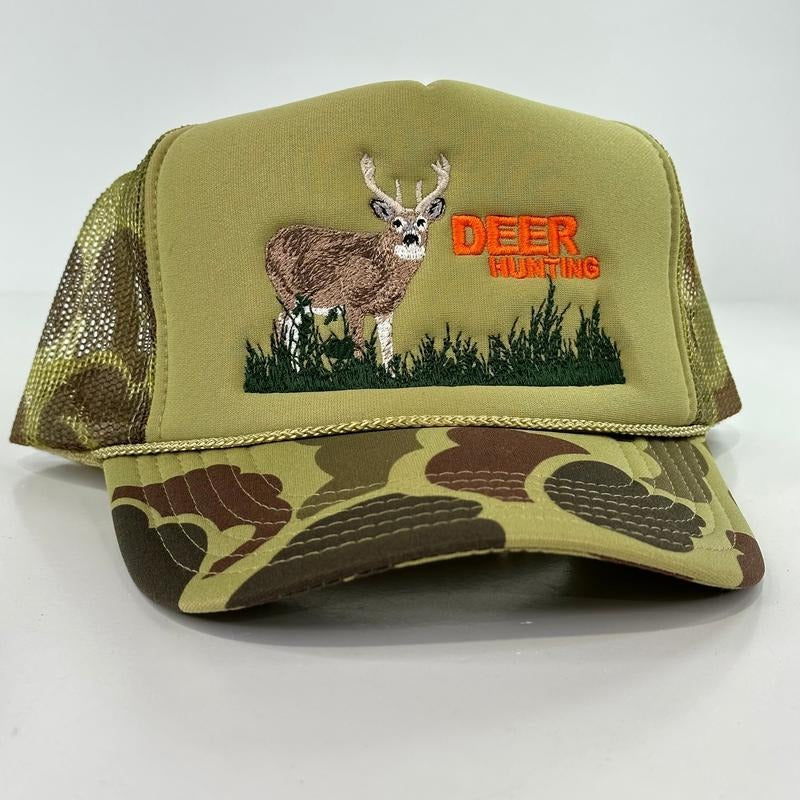 Deer Hunter on a Camo mesh trucker Snapback hat cap Collab Justin Stagner Custom Embroidery T-Shirts, Hoodie, Sweatshirt