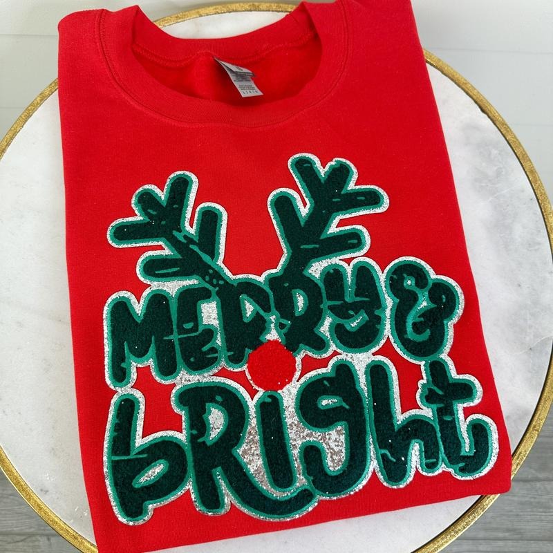 Deer Merry & Bright Patch Gildan Sweatshirt T-Shirts, Hoodie | DripVista.com