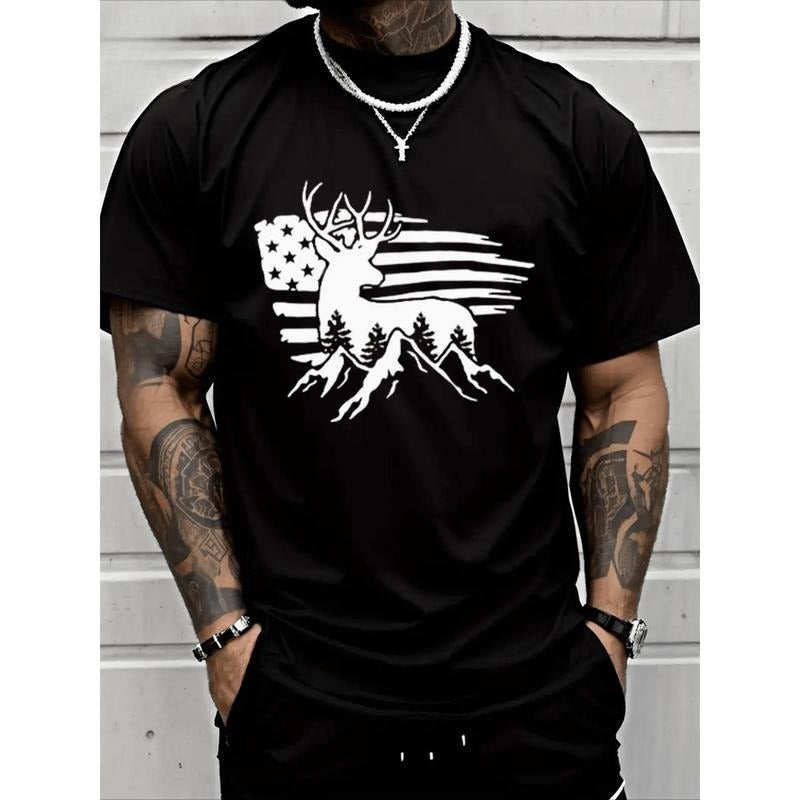 Deer Print Men's Graphic Design Crew Neck T Shirt Casual Cotton T Shirt Made in USA Hoodie, Sweatshirt | DripVista.com