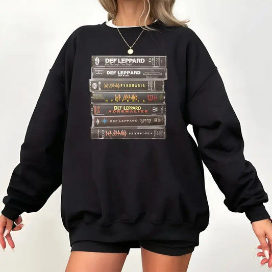 Deff Leppard Vintage Cassette Shirt, 80s Rock Band Apparel, Heavy Metal Band, Unisex Sweater Pullover Tee