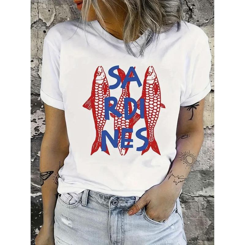 Delicious Sardine Printed Round Neck Short Sleeve T-Shirt, Cool Gunpla brand Breathable Comfortable T-Shirt Red plumber...