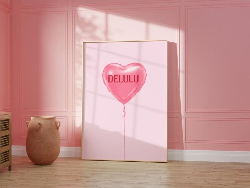 Delulu, Delusional, Delulu Land Balloon Coquette Print, Trendy Wall Art, Retro Wall Art For Dorm Room College, Gifts For...