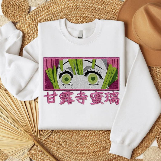 Demon Slayer Embroidered T-Shirt Mitsuri Kanroji Limited Edition Embroidered Hoodie For Kimetsu No Yaiba Fans Embroidered Sweatshirt, T-Shirt