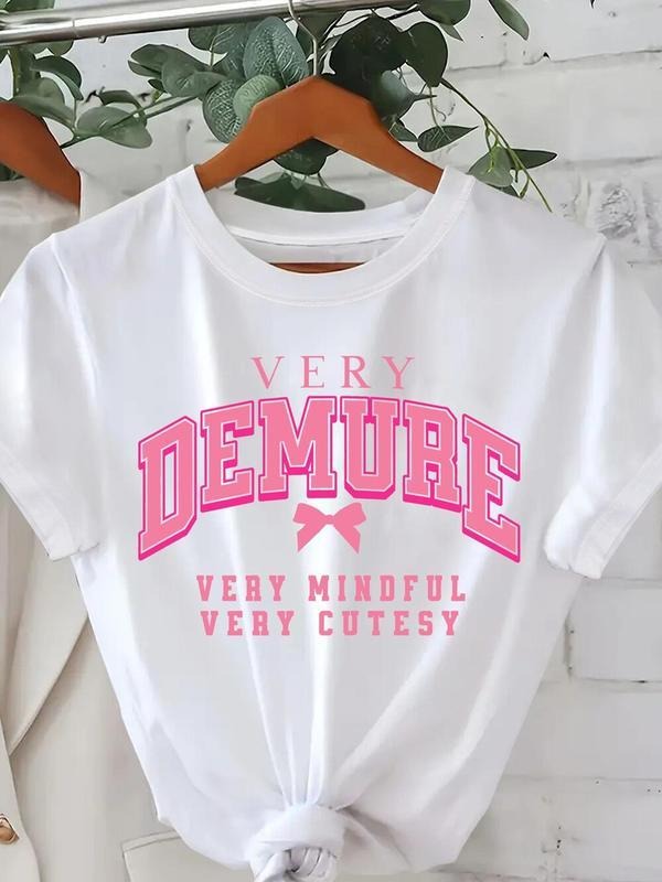 Demure Sublimated T-Shirt - Very Mindful Top with Pink Text & Bow, Ideal for Women'WB shield Wear