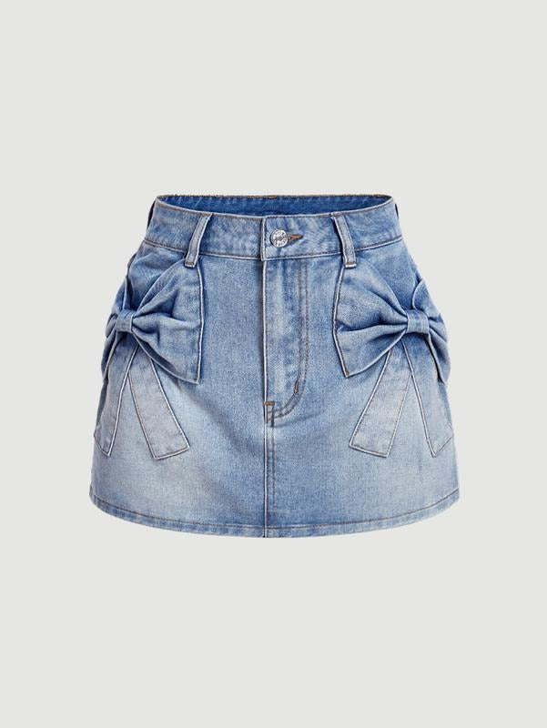 Denim Mini Skirt Bowknot Straight Jean Skirt Summer Cute Mini Skirts Piece Casual T-Shirts, Hoodie, Sweatshirt