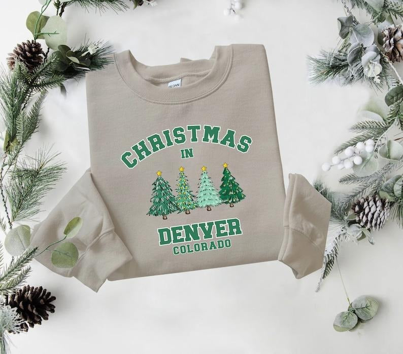 Denver Christmas Sweatshirt, Colorado Sweater, State Shirt, Personalized City Name Shirt, Christmas Trip Sweatshirt, Christmas tree  T-shirt, sweater and Hoodie
