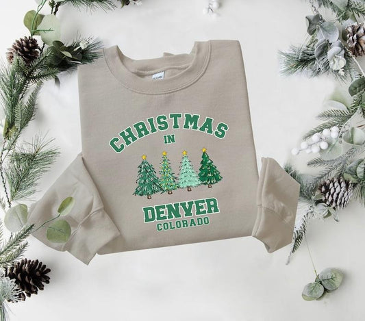 Denver Christmas Sweatshirt, Colorado Sweater, State Shirt, Personalized City Name Shirt, Christmas Trip Sweatshirt, Christmas tree  T-shirt, sweater and Hoodie