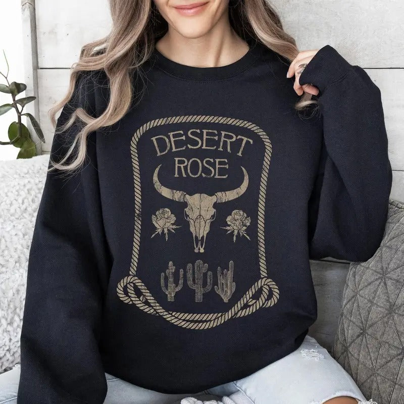Desert Rose, Skull, Western, Country Sweatshirt T-Shirts, Hoodie | DripVista.com
