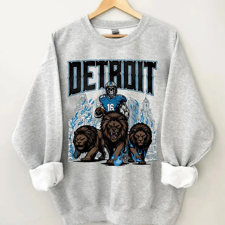 Detroit Football Sweatshirt, Graphic Vintage Skeleton Sweater, Fan Gift Crewneck T-Shirts, Hoodie | DripVista.com
