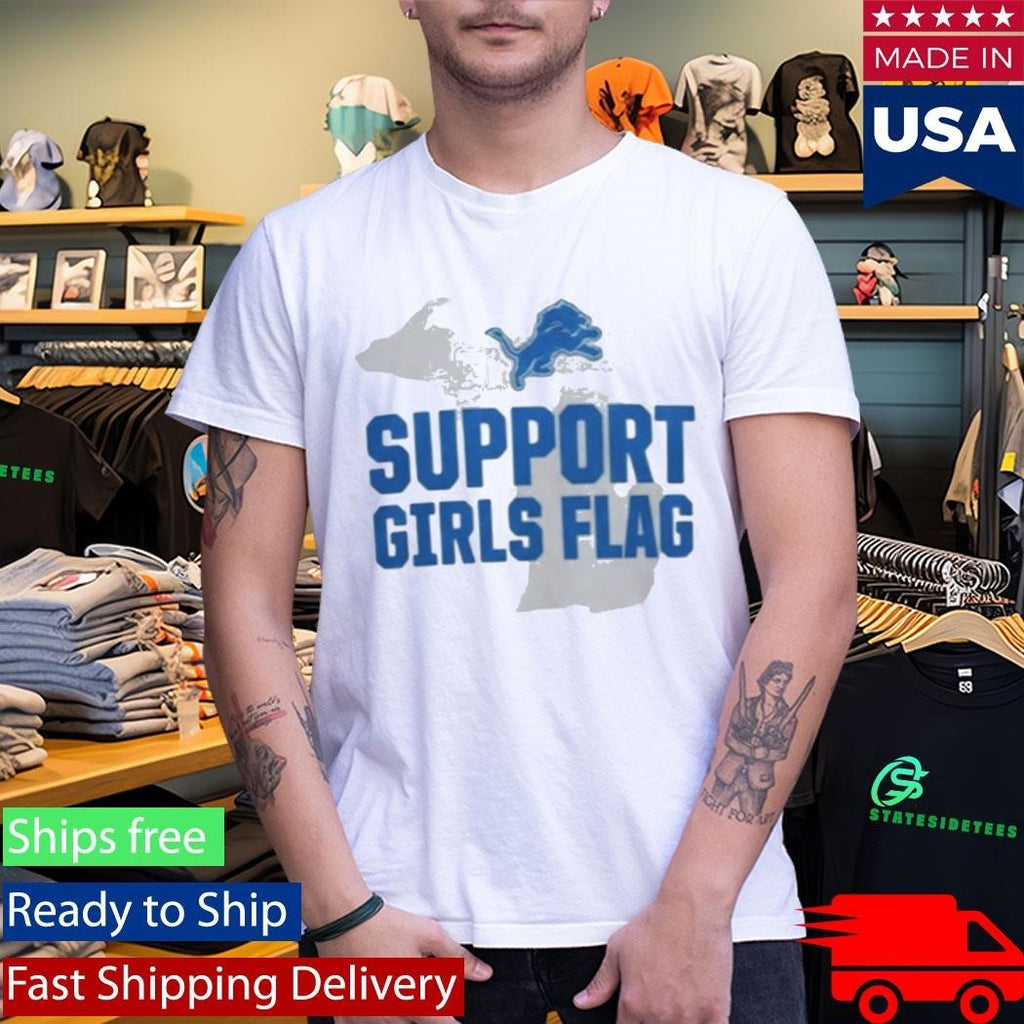 Detroit Lions Support Girls Flag Shirt