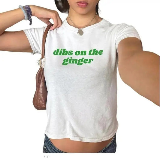 Dibs On The Ginger Baby Tee Funny St Patricks Day Shirt Y2K Lucky Shirt Women Baby Tee