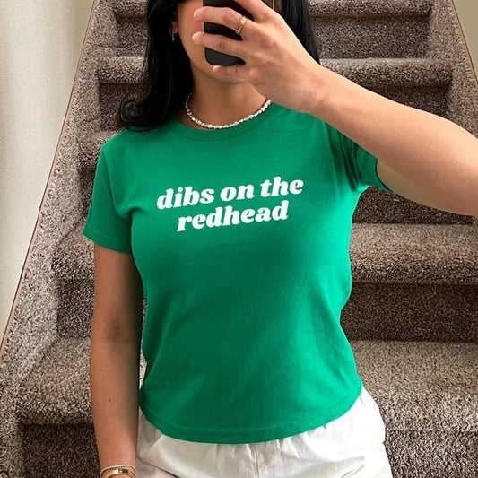Dibs On The Redhead Baby Tee Funny St Patricks Day Shirt Y2K Lucky Shirt Women T Shirt Gifts For Her St Paddys Day Shirt Irish Baby Tee