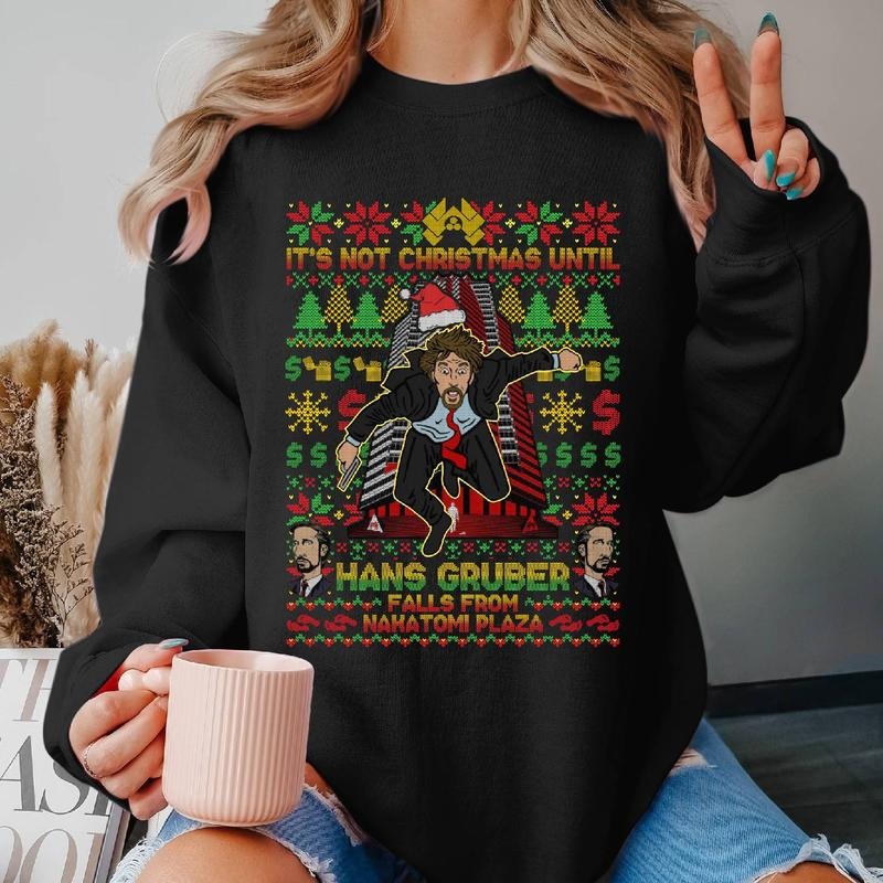 Die Hard Movies Ugly Sweater Tee, Hans Gruber Fall From Nakatomi Plaza Shirt, Christmas 90s Vintage Movies T-Shirt