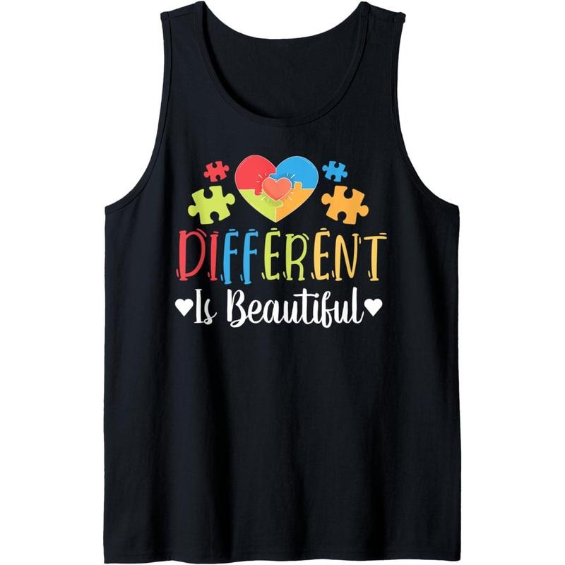 Different Is Beautiful - Autism Support Autistic Heart Gift Tank Top MADE IN USA T-Shirts, Hoodie, Sweatshirt | DripVista.com
