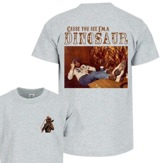 Dinosaur Hank Williams Jr. Bocephus Western Shirt - Southern Retro Boho Hippie Tee, Classic Outlaw Country Music Graphic Cotton Crewneck Tops Menswear