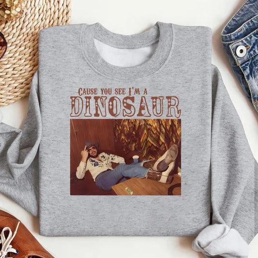 Dinosaur Hank Williams Jr. Bocephus Retro Boho Hippie Sweatshirt, Classic Outlaw Country Music Graphic, For Men, For Women, Casual Classic Fashion Cotton