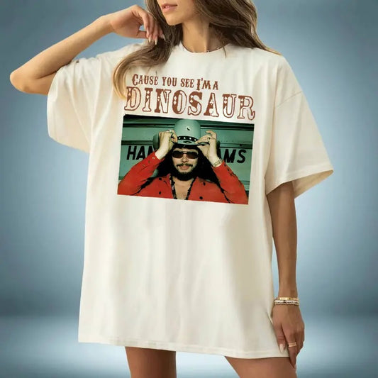 Dinosaur Hank Williams Jr. Bocephus Comfort Colors Western Southern - Retro Boho Hippie Shirt Classic Outlaw Country Music Oversized Graphic