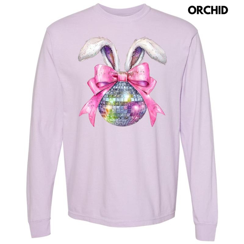 Disco Ball Bunny Ears Long Sleeve Comfort Colors T-Shirt 'NLB' Hoodie, Sweatshirt | DripVista.com