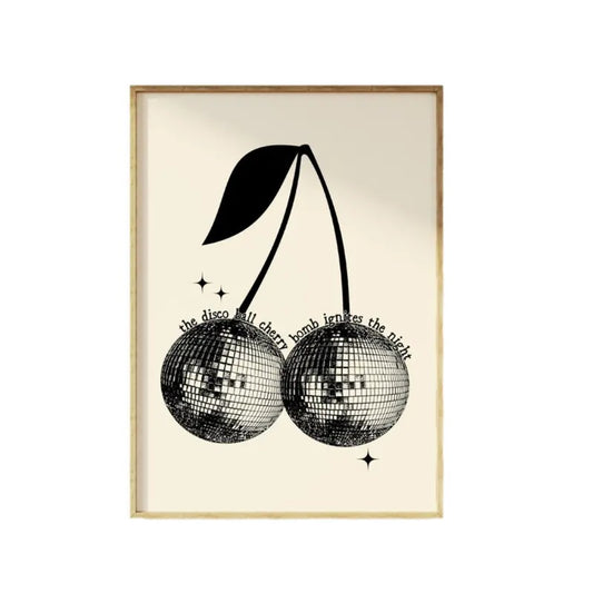 Disco Ball Cherry Bomb Retro Trendy Print, Feminine Aesthetic Dorm Uni, Funky 80s 90s Style Art, Poster Prints No Frame, Wall Hanging Decor, Outdoor Wall Art, Gifts For Birthday