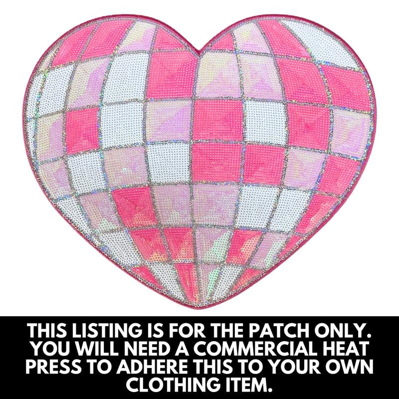Disco Ball Heart Sequin Patch - PATCH ONLY
