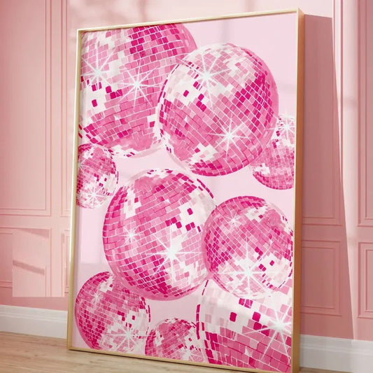 Disco Ball Wall Art, Pink Disco Ball Poster, Pink Wall Decor, Hot Pinkdisco, Shining Disco Ball, Preppy Wall Art, Poster Prints No Frame, Gifts For Her Wall Decor, Home Decor, Abstract, Gifts For Birthday Christmas Artwork Landscape