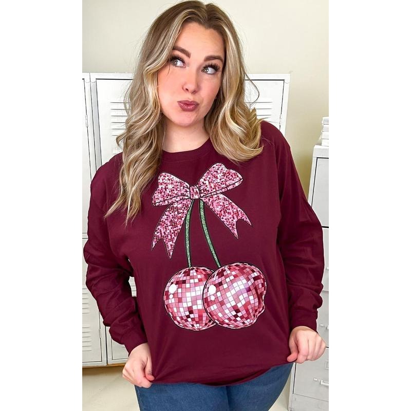 Disco Bow Long Sleeve Graphic T-Shirt Hoodie, Sweatshirt | DripVista.com