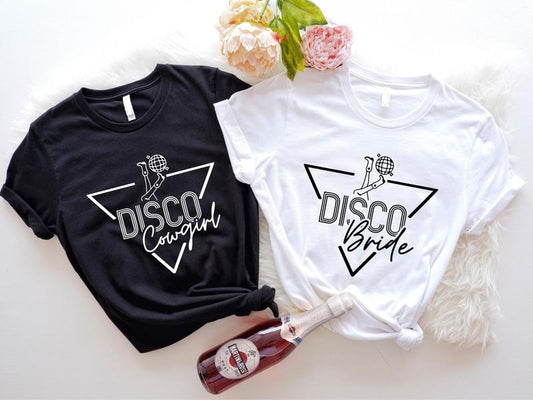 Disco Bride Shirt, Disco Cowgirl T-Shirt, 90s Bachelorette Party Tee, Matching Bridesmaid, Bridal Shower Tee, Gift Shirt For Bride.