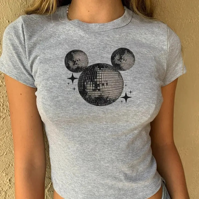 Disco Vibes Baby Tee, Cute MK Crop Tank Cotton Fashion Vintage