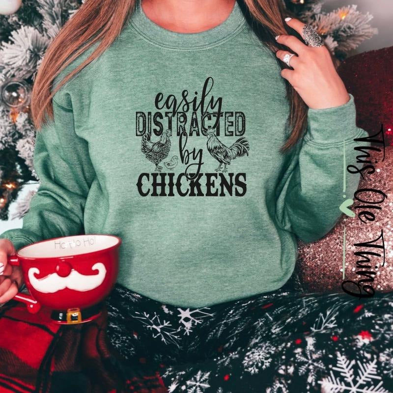 Distracted by chickens crewneck Womenswear Comfortable FOG T-Shirts, Hoodie, Sweatshirt | DripVista.com