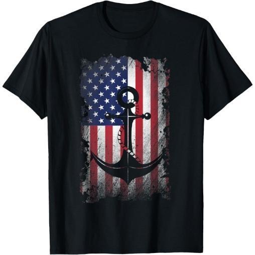 Distressed Anchor American Flag Vintage USA Patriotic T-Shirt Made in USA