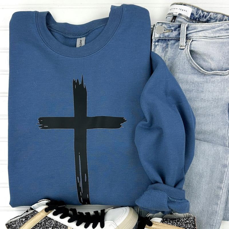 Distressed Black Cross Gildan Sweatshirt
