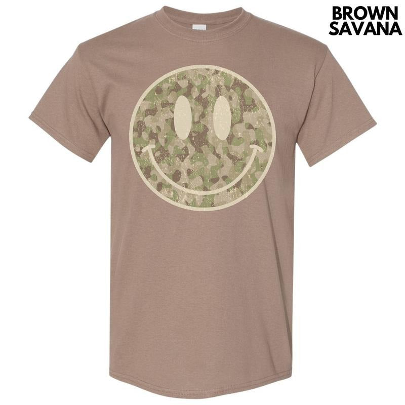 Distressed Camo Happy Face Gildan Short Sleeve T-Shirt 'NLB'