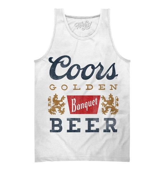 Distressed Coors Banquet Beer Logo Tank Top - White