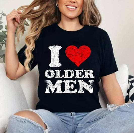 Distressed I Heart Older Men I Love Older Men T-Shirt | Cotton 100%, Crewneck, Top Womenswear