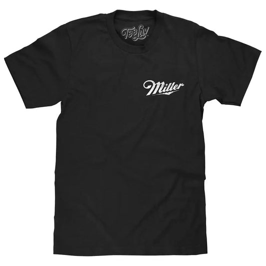 Distressed Miller High Life Logo Front and Back Print T-Shirt - Black