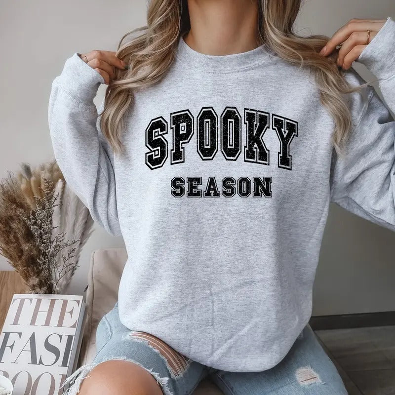Distresses Spooky season Crewneck Sweatshirt Comfortable T-Shirts, Hoodie | DripVista.com