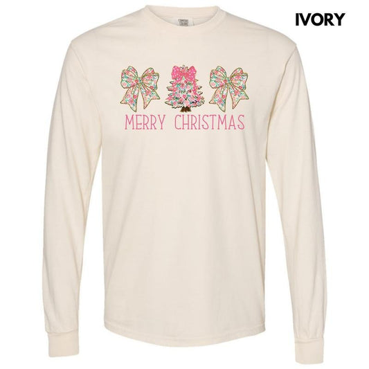 Ditsy Pink Trio Christmas Long Sleeve Comfort Colors T-Shirt 'NLB'