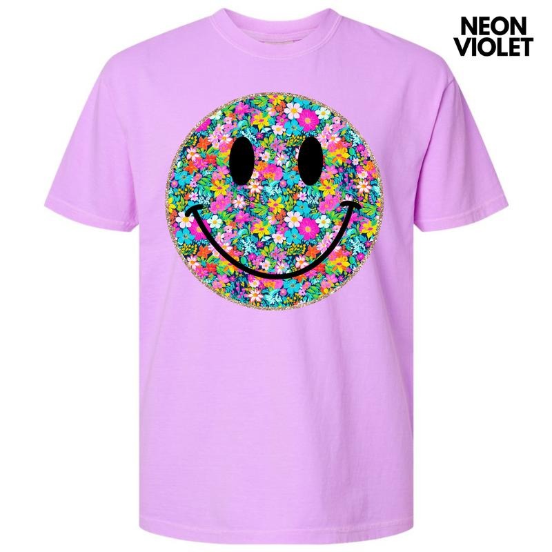 Ditzy Floral Happy Face Comfort Colors T-Shirt 'NLB'