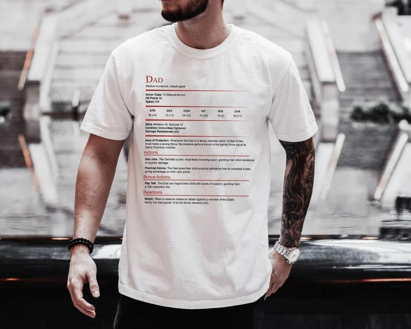 DnD Dad Shirt, Dad Stat Block Tshirt, Dungeons & Dragons Dad Gift, DnD Father's Day Tshirt, Dungeons And Rpg Dragons Dad Stat Block Shirt