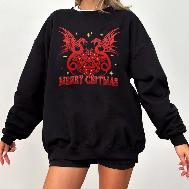 DnD Merry Critmas Sweatshirt, DnD Christmas Sweatshirt, DnD Xmas Shirt, D20 Christmas Sweatshirt, D20 Shirt, Christmas...