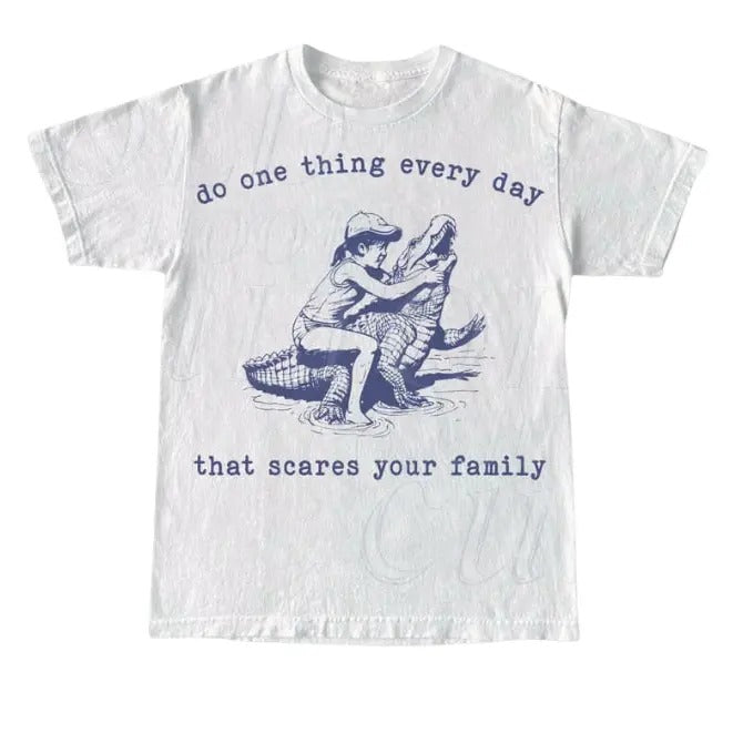 Do One Thing Every Day That Scares Your Family Retro T-Shirt, Vintage 90s Crocodile T-shirt, Funny 90s Shirt, gift for her Cotton Menswear