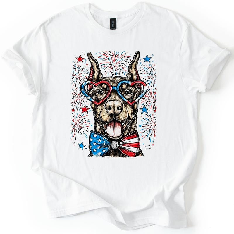 Doberman Patriotic Dog, USA, America, Pet Lover, 4th of July, Soft Style T-Shirt, Soft Style Tee, Women's Graphic Tshirt...